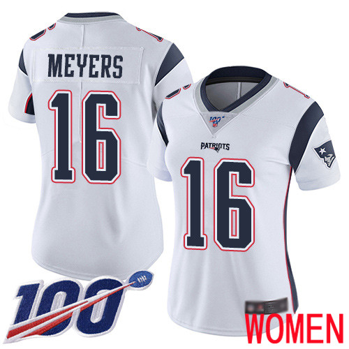 New England Patriots Football #16 100th Season Limited White Women Jakobi Meyers Road NFL Jersey->new england patriots->NFL Jersey